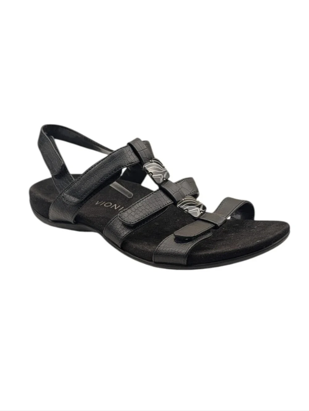 Vionic Amber Black Embossed Orthotic Sandals Wide 10 S4211 - Picture 4 of 12